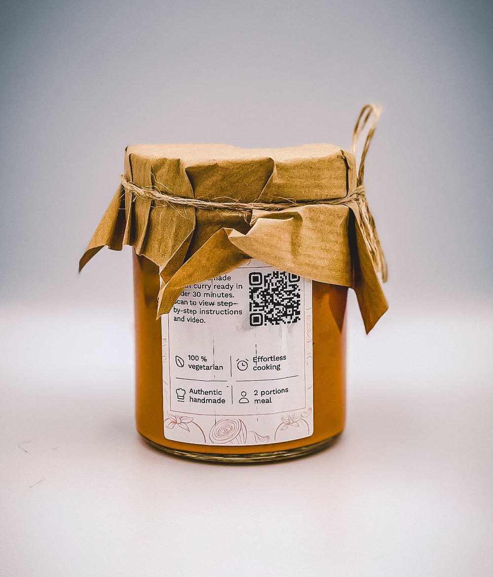 Royal Butter jar, back label with cooking instructions and QR code