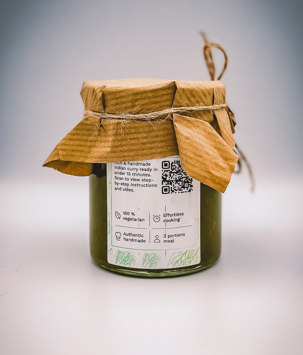 Green Goddess jar, back label with cooking instructions and QR code