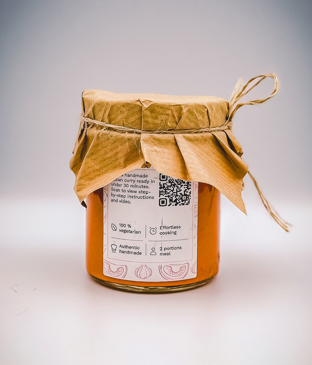 Smoky Tikka jar, back label with cooking instructions and QR code