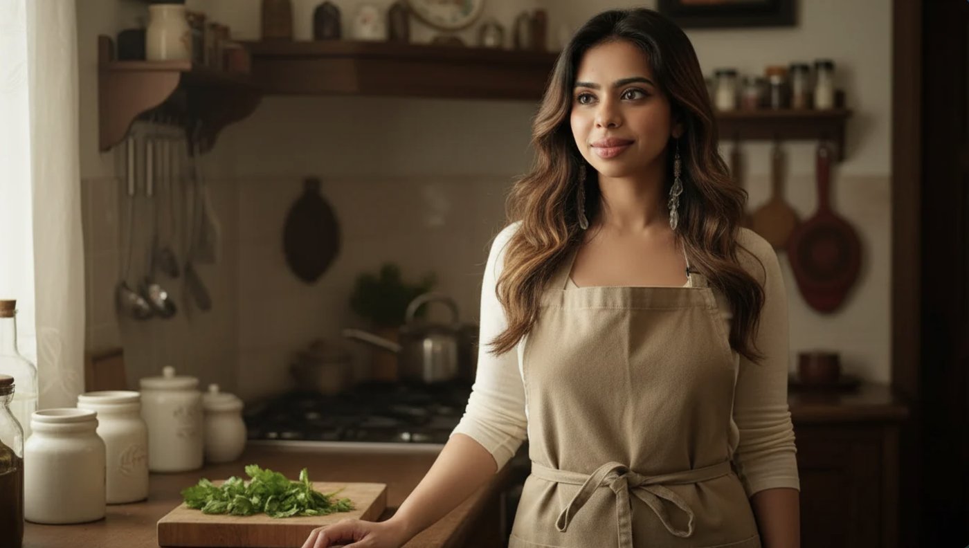 Namma Bowl founder preparing fresh herbs in her kitchen